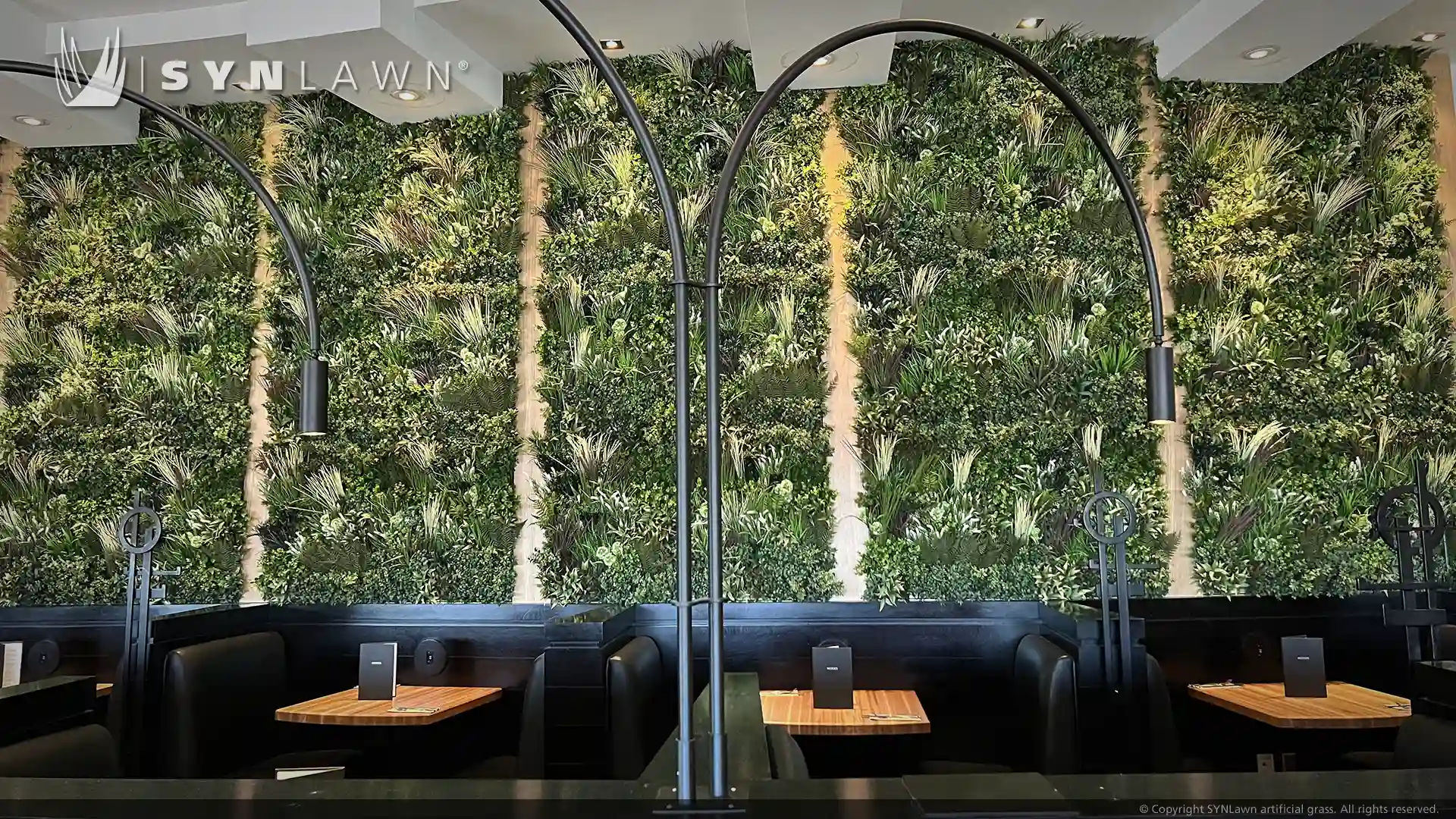 image of Calico Greens Tuscany Faux Wall Panels at Moxies Casual Dining Restaurant in Toronto Canada