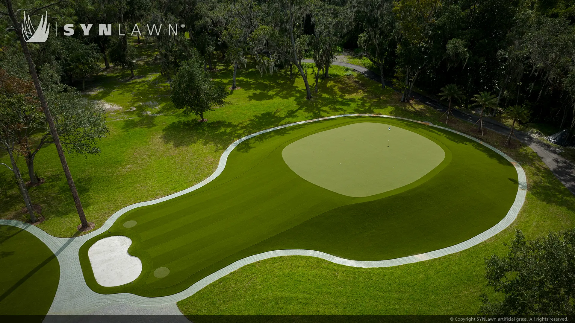 Image of SYNLawn Golf custom putting green at Deer Creek Jacksonville FL aerial view