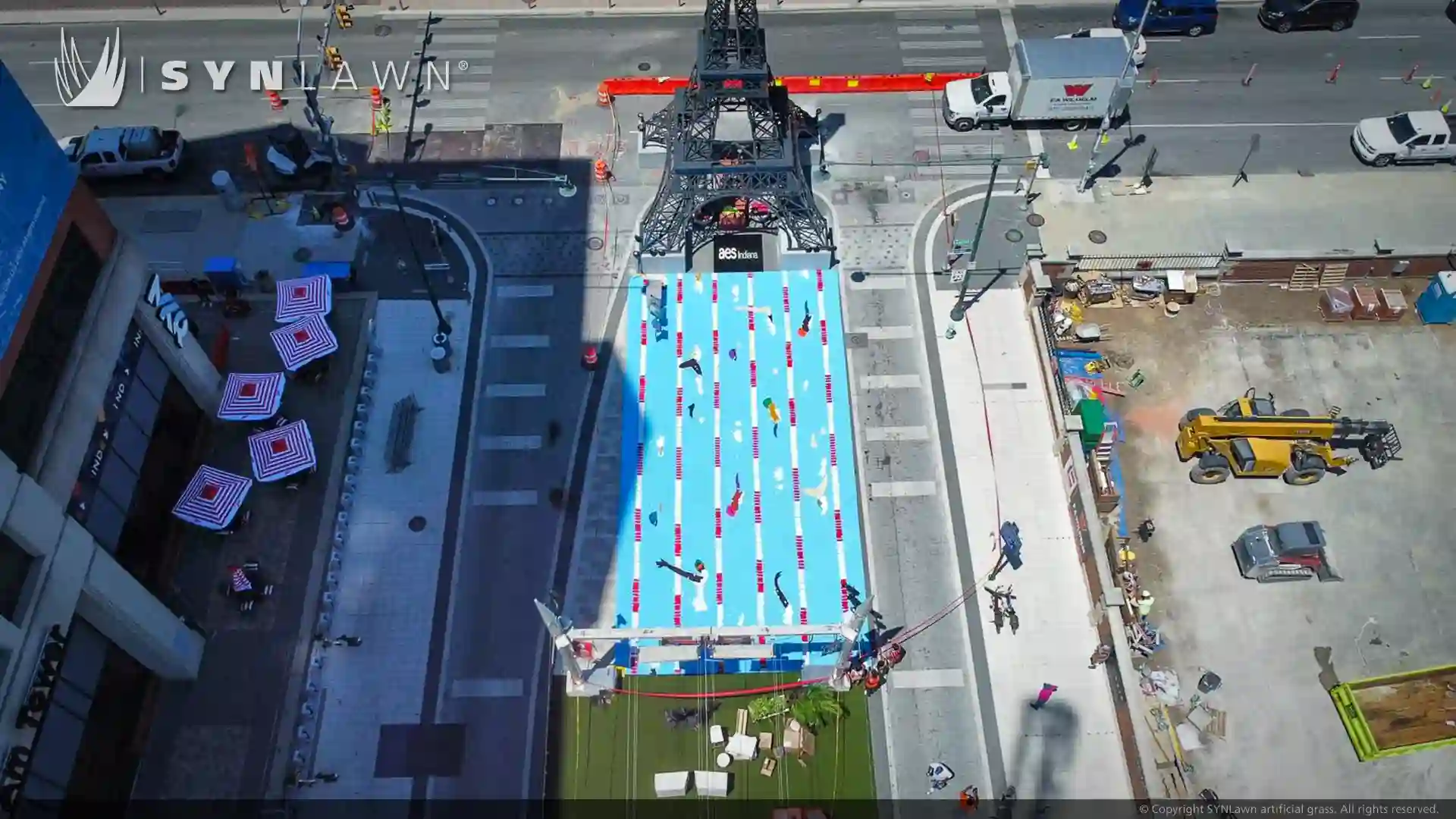 image of pre assembled custom design turf in multiple colors at the Olympic swimming trials Indianapolis Indiana