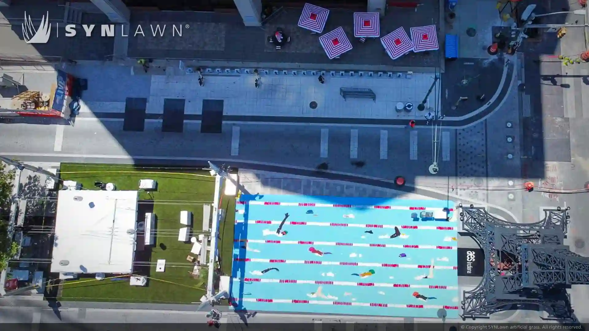 image of pre assembled custom design turf in multiple colors at the Olympic swimming trials Indianapolis Indiana